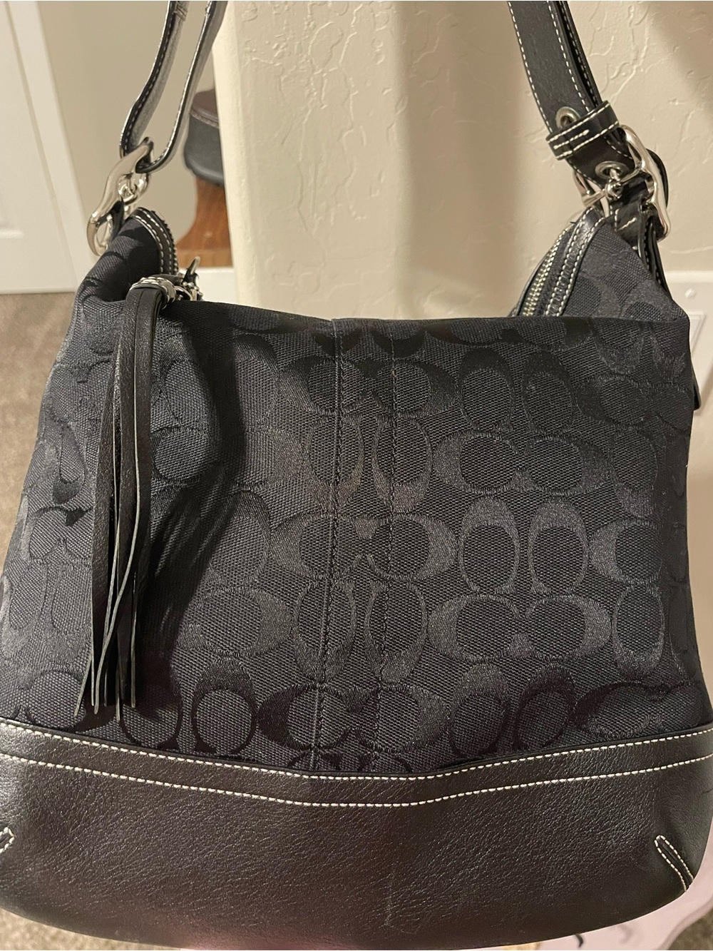 Coach Black Signature Jacquard Purse Bag with matching wallet